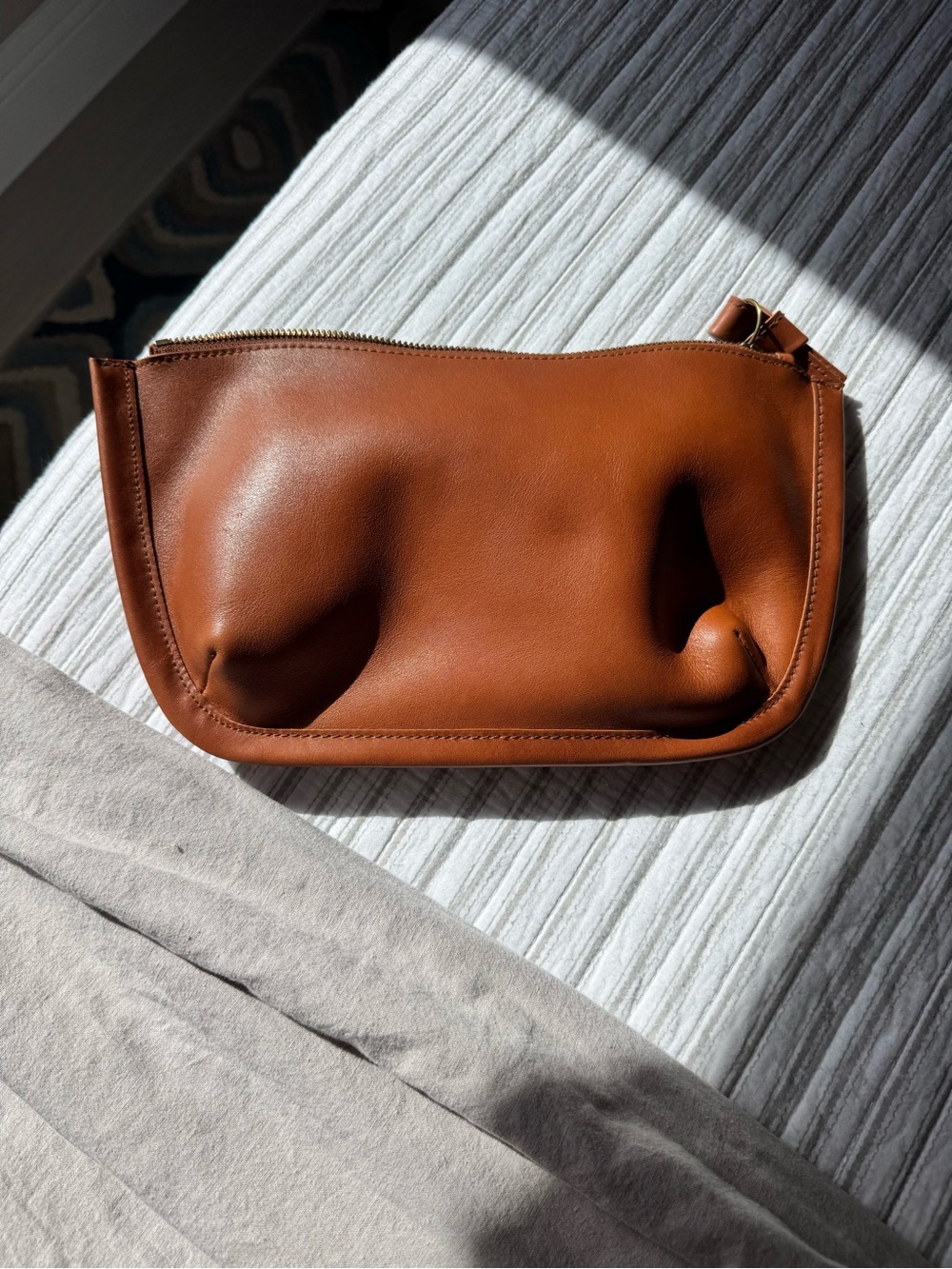 LIKE NEW Madewell Cognac Leather Zip Wristlet Clutch
